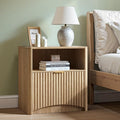Evermagin Fluted Nightstand, Natural Oak Bedside Table with Drawer and Storage, Wood End Table Mid Century Modern, Large Night Stand for Bedroom