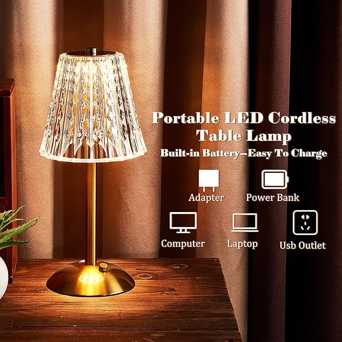 Liliful 8 Pcs Cordless Table Lamp Rechargeable Touch LED Small Gold Portable Battery Operated USB-c Desk Lamp 3 Color Dimmable for Bedroom Living Room Dining (Gold,Classic Style)