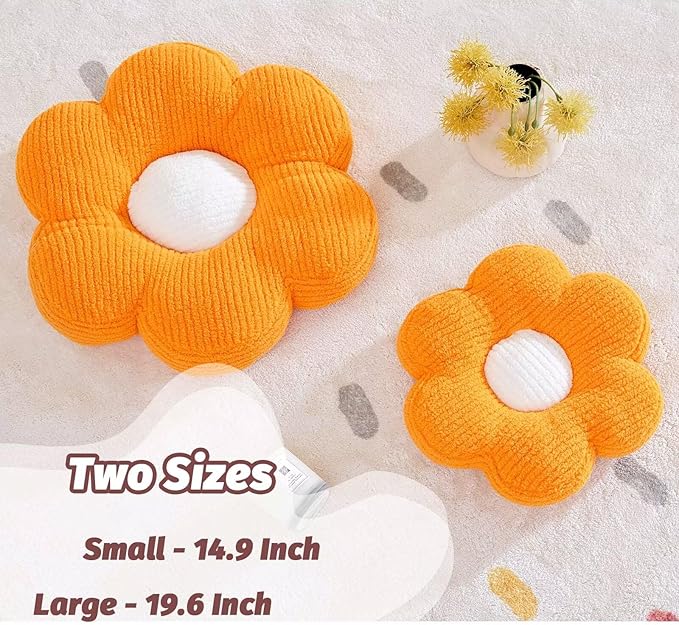 Kcvvcr Flower Pillow, Cute Daisy Decorative Pillow for Bed, Soft Home Decor Floor Seating Cushion (Orange, 14.9 Inches)
