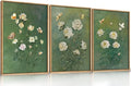 LHIUEM Vintage Moody White Roses Framed Canvas Wall Art,Abstract Flower Green Wall Decor,Nature Floral Butterfly Wall Painting,Aesthetic Blossom Artwork for Living Room,Dining Room,Office-24 x36 x3