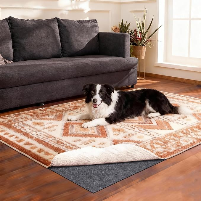 Rug Pad Waterproof Non-Slip 9x12 ft, 1/8" Thick Felt Cushion Pad for Area Rugs – Protects Hardwood, Tile & Laminate Floors – Keeps Rugs Flat & Secure