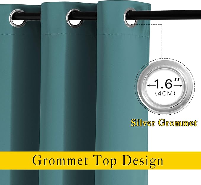 NICETOWN Room Darkening Slding Glass Curtain Panels - Window Treatment Thermal Insulated Grommet Light Blocking Drapes for Bedroom/Home Office (2 Panels, 80 by 84, Sea Teal)