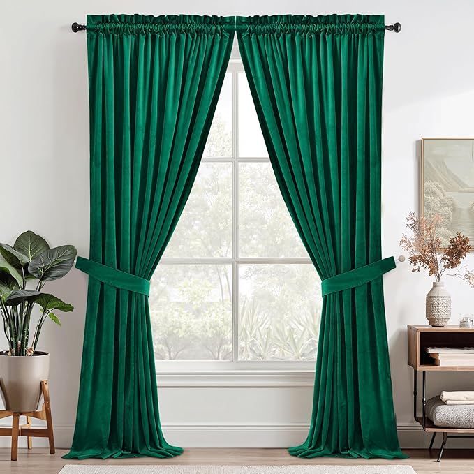 StangH Velvet Curtains Emerald Green 108 inches - Luxury Home Decor Blackout Insulated Velvet Curtain Panels Extra Long Wall Backdrops for Living Room Sliding Glass Door, W52 x L108-inch, 2 Pieces