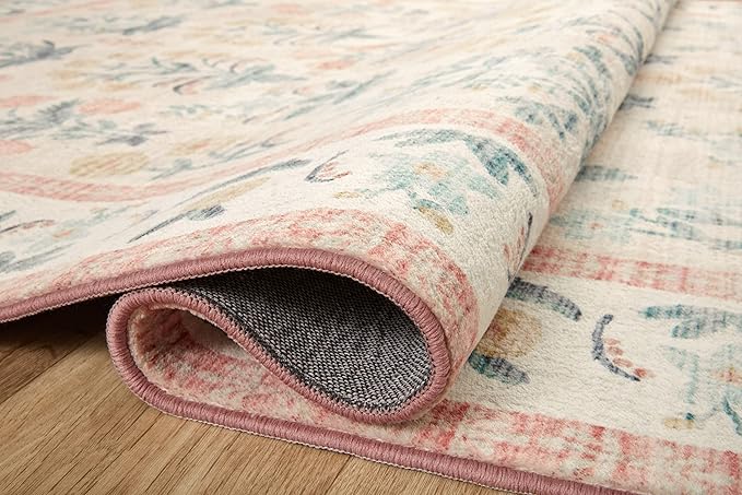 Loloi Rifle Paper Co. Eden Collection EDE-01 Mughal Rose Blush 2'-6" x 9'-6" Runner Rug feat. CloudPile™