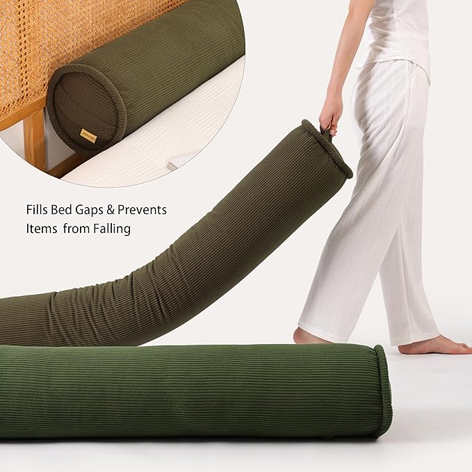 Long Round Body Pillow for Adults – Corduroy Cervical Roll Bolster Pillow, Firm Support for Spine Alignment & Side Sleeping,47 x 7.87 Inches,Martini 0live