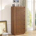 Fluted Tall 6 Drawer Dresser, Mid Century Dresser for Bedroom, 45 Inch Wood Chest of Drawers, Modern Closet Clothes Organizer, Walnut Wooden Storage for Living Room, Brown