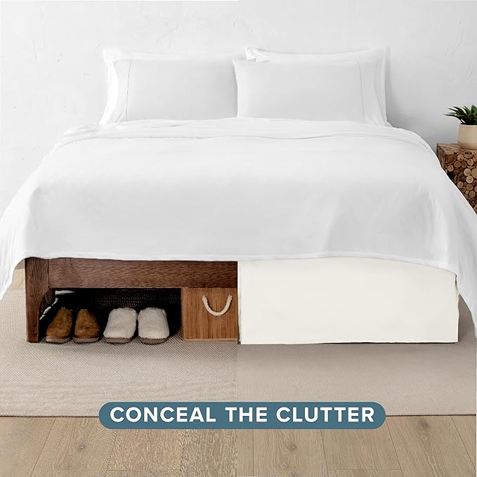 Bare Home Full Bed Skirt - 15-Inch Tailored Drop Easy Fit - Bed Skirt for Beds - Center & Corner Pleats (Full, Cream)