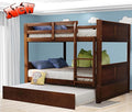 STERXONE Best Thicken Solid Wood Full Over Full Bunk Bed with Trundle, Luxurious Bunk Bed Frame Full Size with Safety Guard Rail and Ladder, Convertible to 2 Beds for Adults, Teens (Walnut)