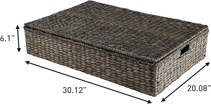 happimess BSK2015C-SET2 Holden 30" Classic Costal Hand-Woven Hyacinth Wicker Under Bed Storage Basket with for Storage and Decoration in Bathroom, Bedroom, Closet, Entryway, Black (Set of 2)