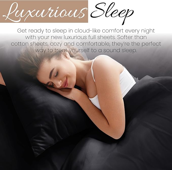 Linen Market Brushed Microfiber Full Sheet Set 4 Piece – Oeko-TEX Certified Ultra Soft & Wrinkle-Free - 16" Deep Pocket Sheets - Easy Care Full Size - Black