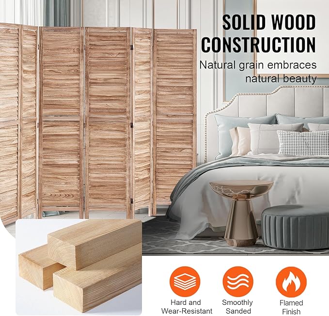 VEVOR Wood Room Divider, 8 Panel Wood Folding Privacy Screen, 66.9 Inches Tall Indoor Louvered Partition Divider, Portable Decoration Screen, for Room Separation, Home, Office, Restaurant & Bedroom