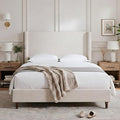 Harper Upholstered Bed with 54" Tall Headboard - Wingback Chenille Platform Bed Frame, Solid Wood Feet, Sturdy Metal Base, Easy Assembly (Textured Ivory, King (U.S. Standard))