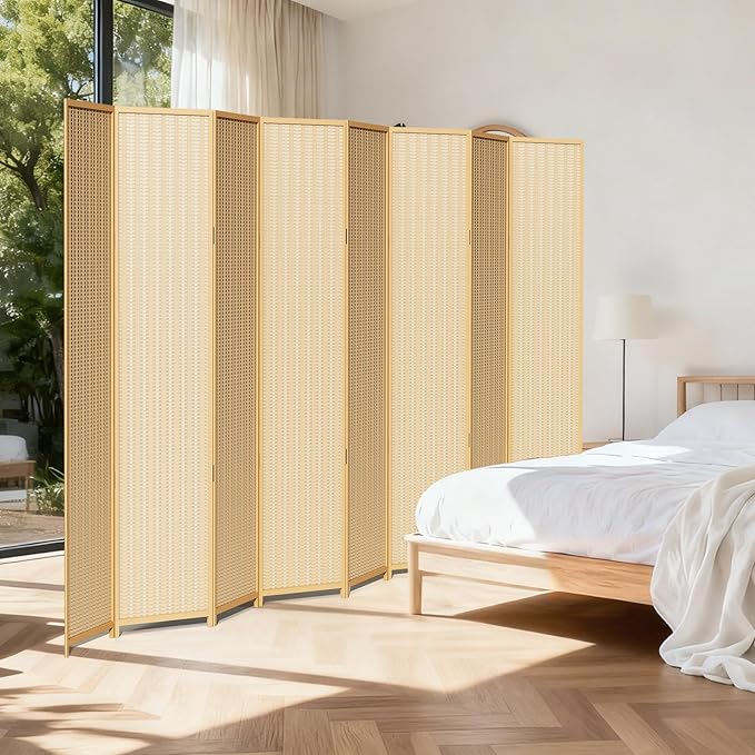 8 Panel Room Divider and Extra Wide Folding Privacy Screen, 126" W x 67" H, Bamboo Room Divider for Room Separation