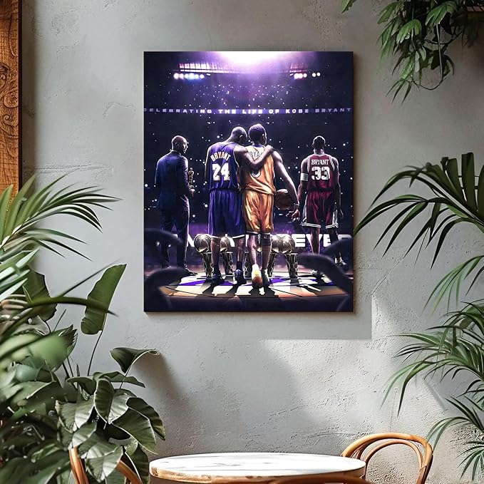Kobe Bryant Legacy Canvas Wall Art Print Poster, Iconic Inspirational Sports Picture Artwork, Motivational Mamba Mentality Painting Wall Decor for Office Gym Home Living Room Bedroom, Framed 16x20inch
