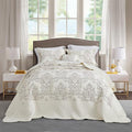 CHIXIN Bedspread Coverlet Set Queen Size - Lightweight Bedding Cover - Beautiful Stitching - 5 Piece Reversible Bedspread - Luxury Damask Paisley Pattern (Queen, Ivory)