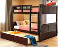TSAMPA Latest Upgraded & Stronger Heavy Duty Solid Wood Full Over Full Bunk Bed with Trundle, Thickened Safer Convertible Bunkbed Frame (Easier to Assemble) (Espresso)