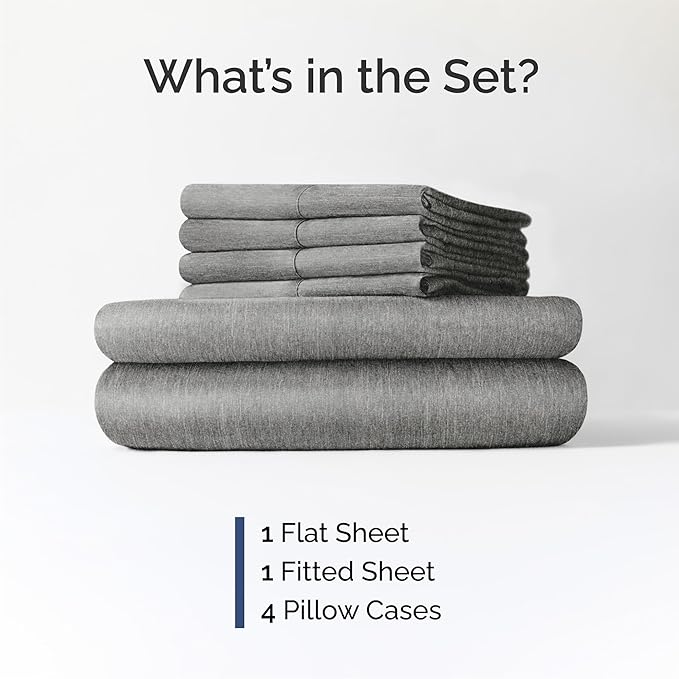 Queen 6 Piece Sheet Set - Cooling & Breathable - Hotel Luxury Bedding, Includes Fitted Sheet for Women, Men, Kids & Teens - 1 Flat, 1 Fitted Sheet, 4 Pillowcases w/Deep Pockets - Heathered Grey