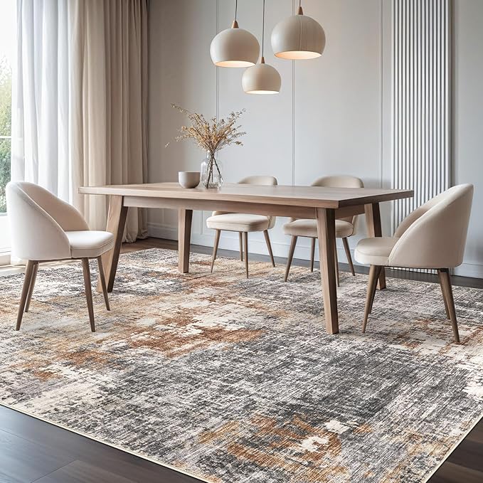 Area Rug Living Room Rugs - 5x7 Washable Large Soft Indoor Neutral Modern Abstract Low Pile Rug Carpet for Bedroom Dining Room Farmhouse Home Office - Grey Brown