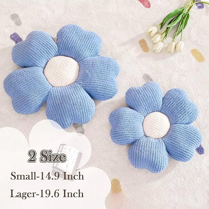 Kcvvcr Flower Throw Pillow, Cute Flower Shaped Pillow Decorative Throw Pillow for Bed Couch, Soft Daisy Pillows Floor Seating Cushion Cushions (19.6 Inch Blue)