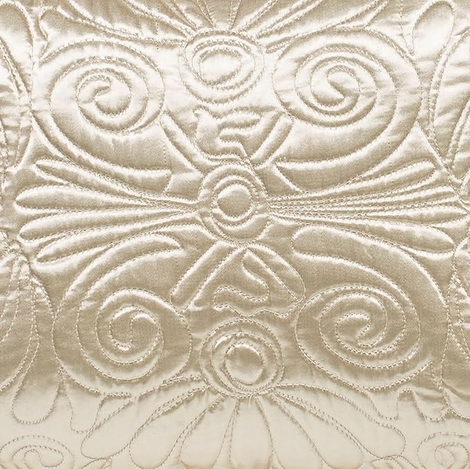 Touch of Class Portia Luxury Bedding | Neutral Pearl | Premier Quilted Polyester Satin | Romantic Hand Guided Machine Quilted Scroll Design 3 Piece Set: Full Oversized Bedspread & 2 Standard Shams