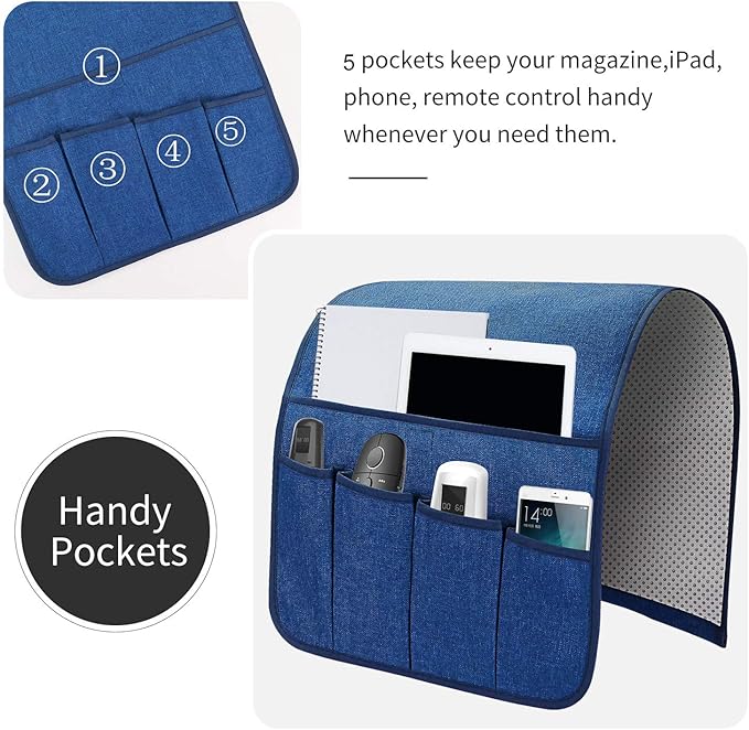 SYSOV Sofa Armrest Organizer, Remote Control Holder for Recliner Couch, Arm Chair Caddy with 5 Pockets for Magazine, Tablet, Phone, iPad