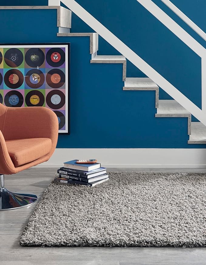 Unique Loom Solid Shag Collection Area Rug (10' x 13' 11" Rectangle, Cloud Gray)