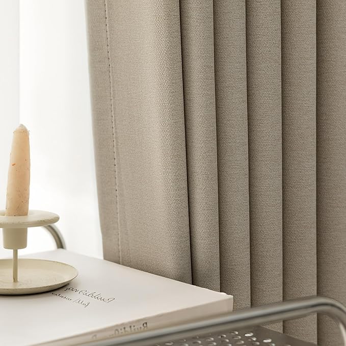 Blackout Curtains for Bedroom, Thermal Insulated Curtains 63 Inch Length Curtain 2 Panels, Soft Farmhouse Linen-Look Textured Full Light Blocking Room Darkening Drapes, W52xL63, Natural