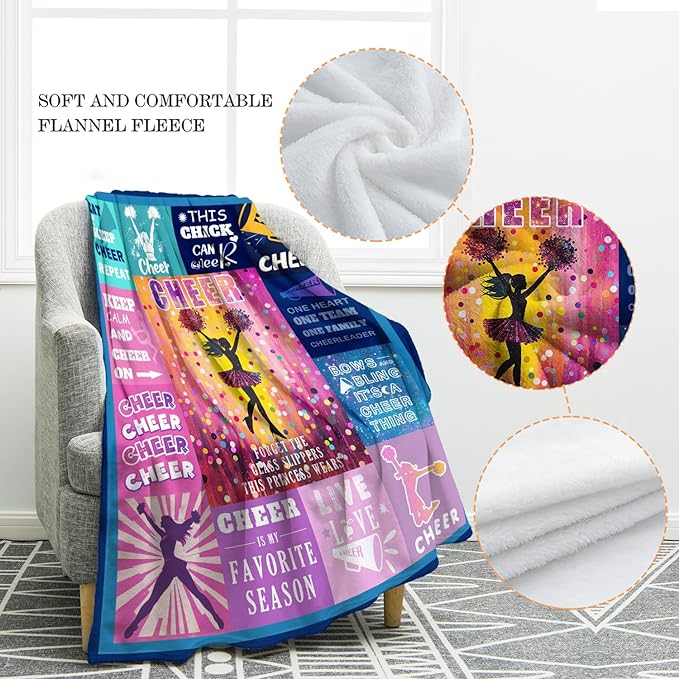 Jekeno Cheerleading Blanket Gifts for Women Men Kids Girls Boys Mom Wife Female Friends Birthday Christmas Halloween Presents Home Bedroom Living Room Decor Colorful Throw Blanket 50"x60"