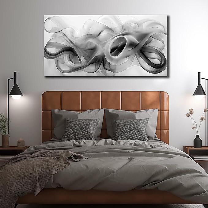 JuhaiArt Abstract Wall Art Black Picture Art Black Wall Decor White Wall Art Canvas for Living Room Bedroom Home Office Prints Artwork 24" x 48"