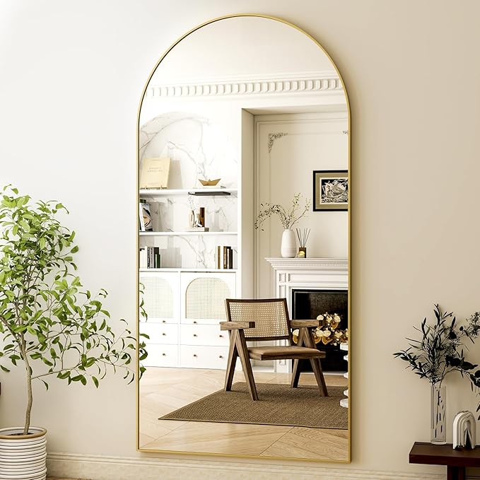 HARRITPURE 71"x30" Arched Full Length Mirror Free Standing Leaning Hanging Mounted Mirrors Aluminum Frame Modern Simple Home Decor for Living Room Bedroom Cloakroom, Gold
