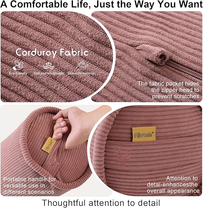 Long Bolster Pillow for Bed – Soft Corduroy Body Pillow for Adults, Ergonomic Full-Length Support for Better Sleep,47 x 7.87 Inches,Brick Brown
