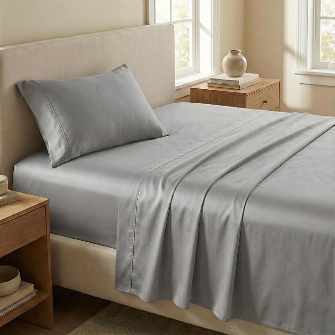 Beckham Hotel Collection Twin Sheet Set 100% Cotton, 500TC Luxury Sateen Bedding, 16” Deep Pocket, Moisture-Wicking, 3-Piece, Dark Gray