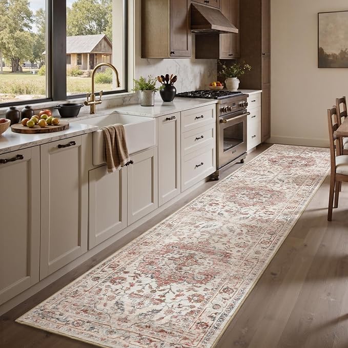 PADOOR 2X10 Runner Rug,Runners for Hallways,Soft Pink Washable Bedside Rugs for Bedroom,Non Slip Long Rug for Hallways Entryway Laundry Room Stair Kitchen Bathroom