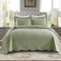 MarCielo 3-Piece 100% Cotton Oversized Bedspread Lightweight Quilt Coverlet Embroidery Farmhouse Bedding Set (TG Pale Green, Oversized Queen (100"x106"))
