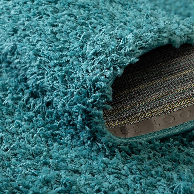 Unique Loom Solid Shag Collection Area Rug (4' 1" x 6' 1" Rectangle, Deep Aqua Blue)