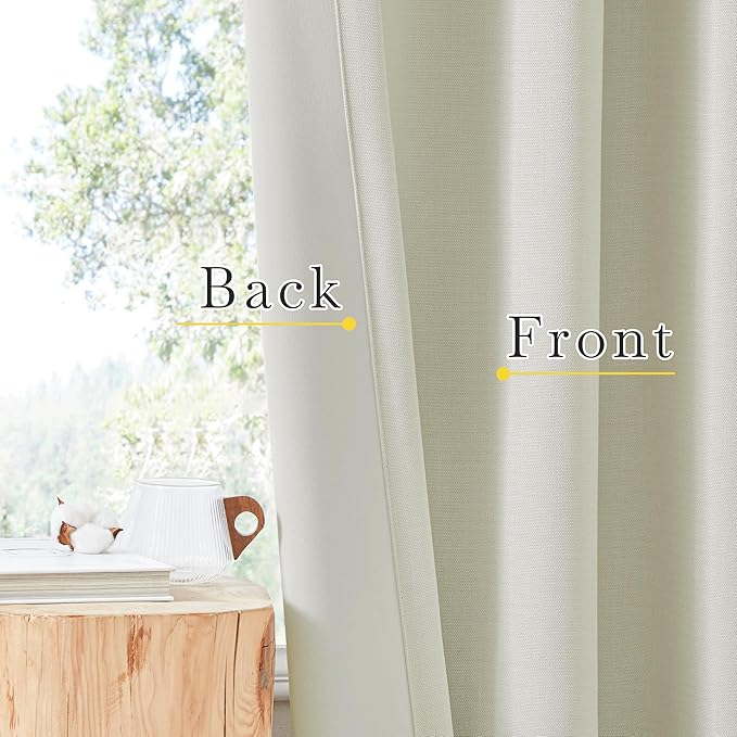 NICETOWN Room Darkening Curtains 96 inches Long for Bedroom, Rod Pocket/Back Tab/Hook Belt Thick Faux Linen Cold & Light Blocking Window Treatment for Living Room, Natural, W50 x L96, 1 Panel