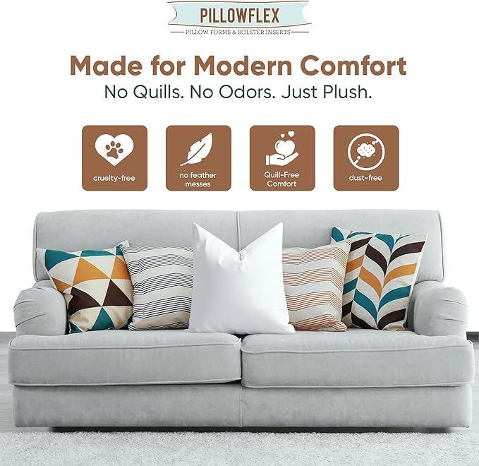 Pillowflex Synthetic Down Pillow Insert - 22x22 Down Alternative, Ultra Soft Large Square Throw Pillow, Couch Sham, Bed Sleeping - 1 Decorative Accent Form