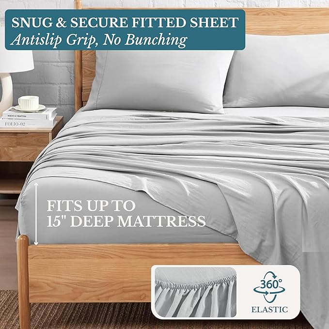 Casa Platino Full Bed Set, Pre-Washed Ultra Soft & Breathable Full Bed Sheets Set, Brushed Microfiber Sheets Full Size, Fade Resistant Full Size Sheets Set with Deep Pockets - Silver