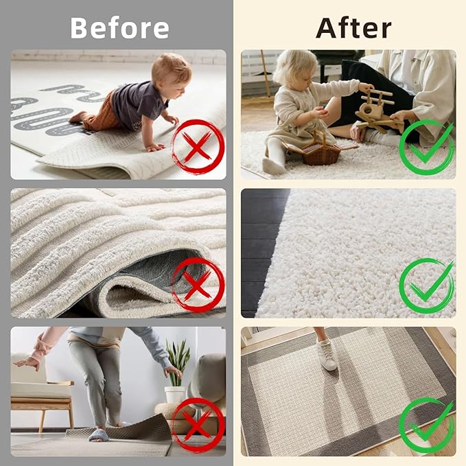 Washable Reusable Non-Slip Rug Pads 16 PCS,Double Sided Anti-Skid Tape,Strong Adhesive Mat Holders,Grippers for Area Carpet,No Damage Removable for Hardwood Floors