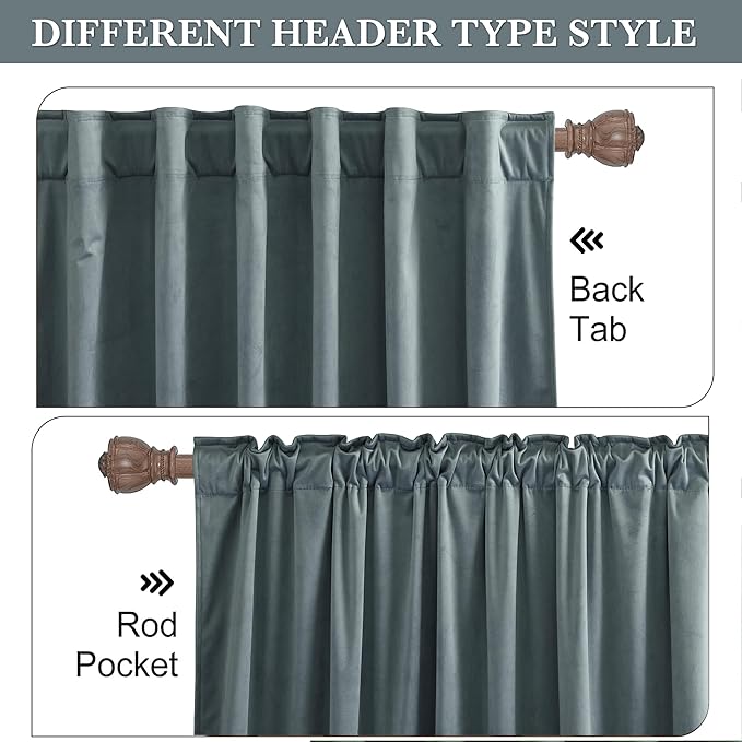 RYB HOME Dusty Blue Velvet Drapes for Baby Boy Bedroom, Thermal Insulated, Light Blocking, Floor-Length Back Tab Velvet Curtains for Modern Home Decor, 52" W x L90 L, 2 Panels Set