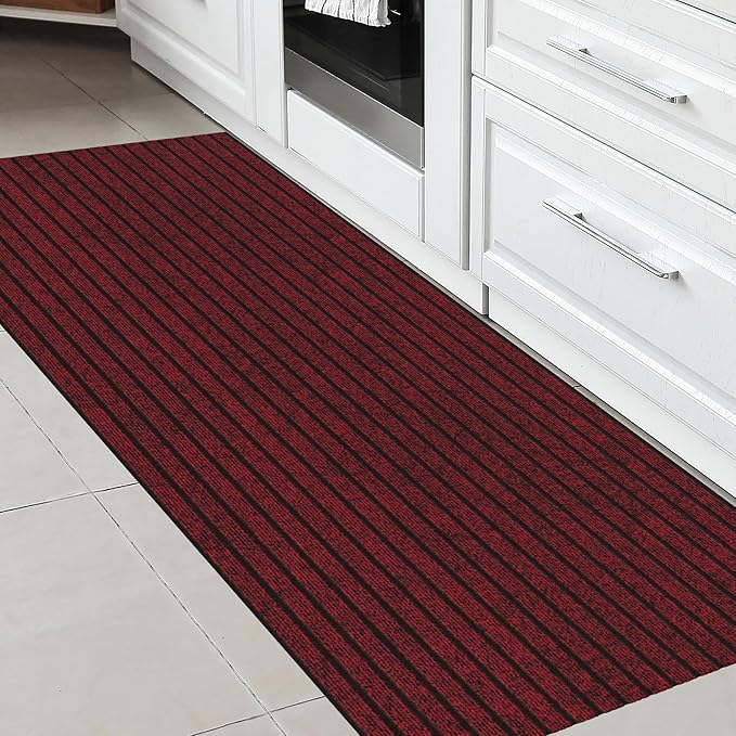 Ottomanson 2'7" x 5' Mud Mat Area Rug Scraper Carpet - Non-Slip, Dirt Trapping for Indoor & Outdoor Use - Ideal for Entryway, Garage, Kitchen, Patio & High-Traffic Areas, Red