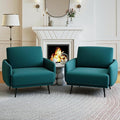 Oversized Accent Chair for Living Room Cozy Reading Chairs Mid-Century Modern Accent Chairs Armchair with Metal Legs Single Sofa Chair for Home Office (Set-of-2, Velvet Fabric- Lake Blue)
