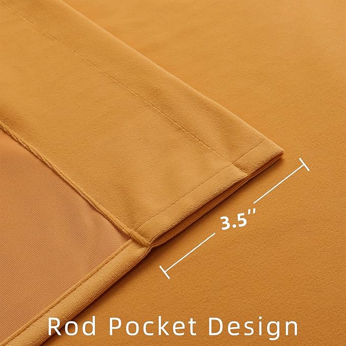 Joydeco Yellow Velvet Curtains 120 inch Length 2 Panels, Luxury Blackout Rod Pocket Thermal Insulated Window Curtains, Super Soft Room Darkening Drapes for Living Dining Room Bedroom,W52 x L120 inches
