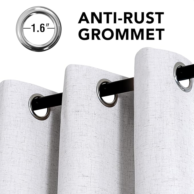 H.VERSAILTEX Linen Curtains 100% Blackout Curtains for Bedroom 45 inch Long Full Light Blocking Nature Linen Blended Window Curtains for Living Room Nickel Grommet (2 Panels, Heathered White)