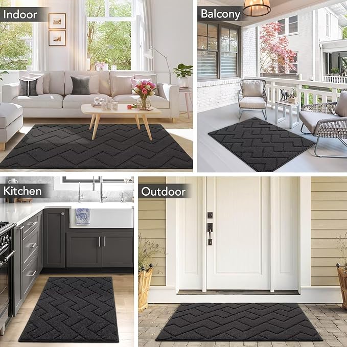 hicorfe Front Door Mat Outside Entrance,24"x35" Absorbent Muddy Dirt Resist Welcome Door Mats Outdoor Indoor,Stain and Fade Resistant,Non Slip Backing Entry Mat Doormat for Entryway (Charcoal)