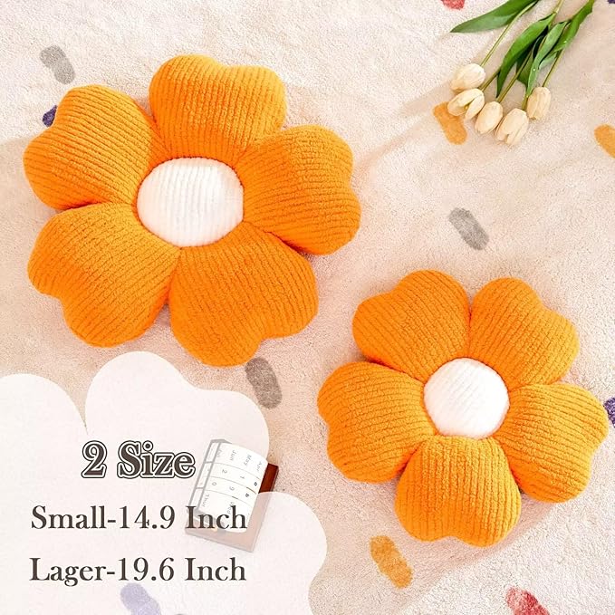 Kcvvcr Flower Throw Pillow, Cute Flower Shaped Pillow Decorative Throw Pillow for Bed Couch, Soft Daisy Pillows Floor Seating Cushion Cushions (14.9 Inch Orange)