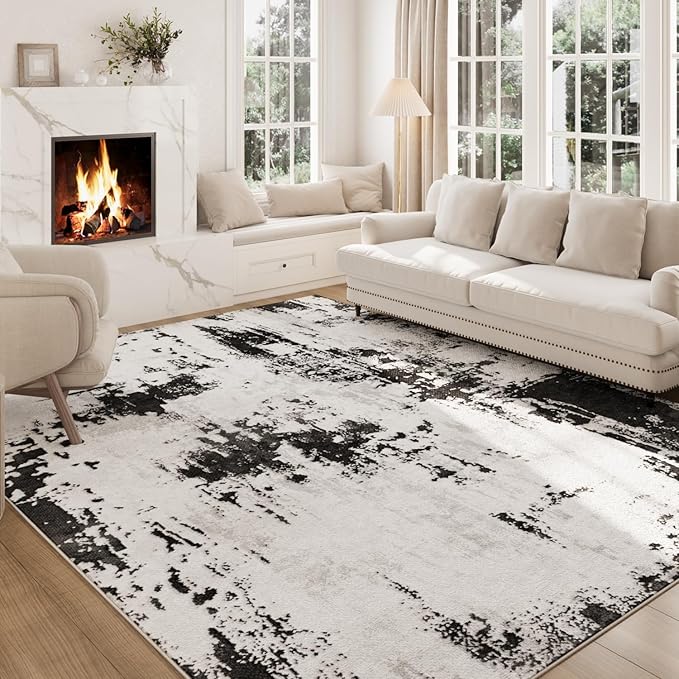 Area Rugs 6x9 Rug for Living Room - Machine Washable Neutral Modern Abstract Soft Rugs for Dining Room Floor Non Sliping Carpets for Bedroom Farmhouse Home Office