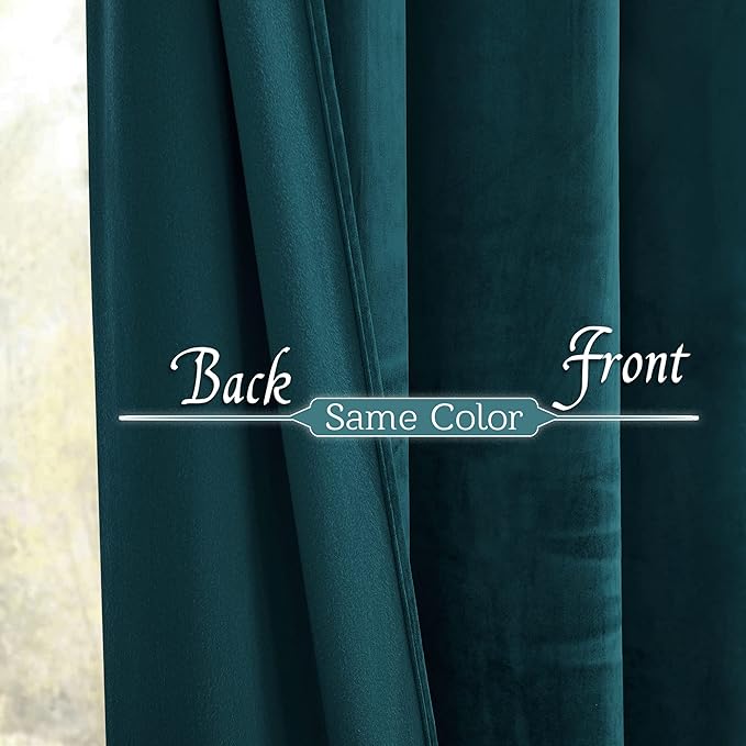 RYB HOME Teal Velvet Curtains 94 inches, Back Tab Soft Fabric Room Darkening Thermal Insulated Luxurious Home Decor Curtains for Living Room Bedroom, W 52" x L 94", 2 Panels Set