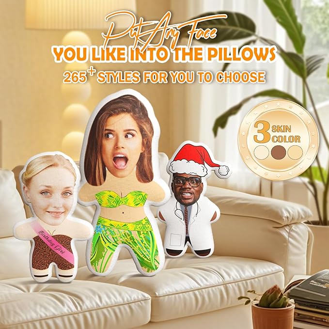VEELU Custom Face Pillow Personalized Photo Body Pillows 3D Printing Head Body Shaped Pet Plush Stuffed for Home Sofa Decor Funny Valentine's Day Gag Gifts for Couples/Him/Her/Girlfriend/Boyfriend