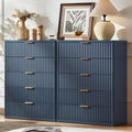 LEYAOYAO Fluted 5 Drawers Dresser Set of 2, 41" Tall Modern Chest of Drawers with Metal Handle, Curved Profile Dresser TV Stand, Wooden Drawer Organizer for Bedroom, Living Room, Hallway, Lightgrey